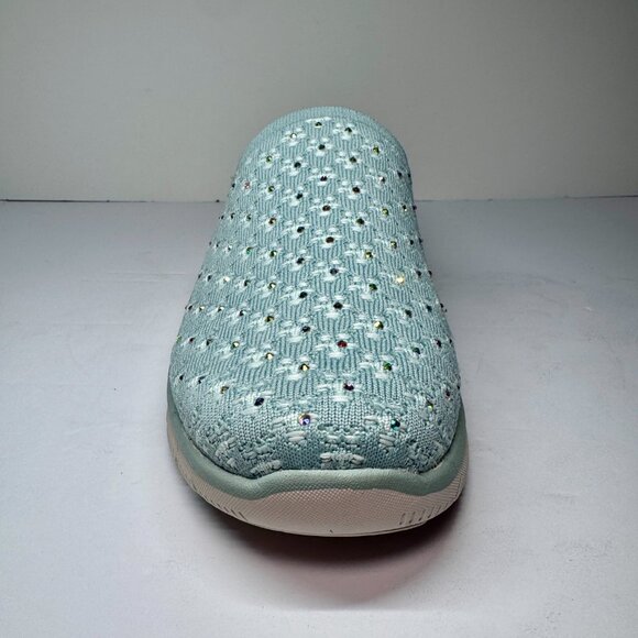 8.5 Wide Fit Skechers Women's Easy Going Rhinestone Knit Mules Glitz Strut Sage - Picture 13 of 16